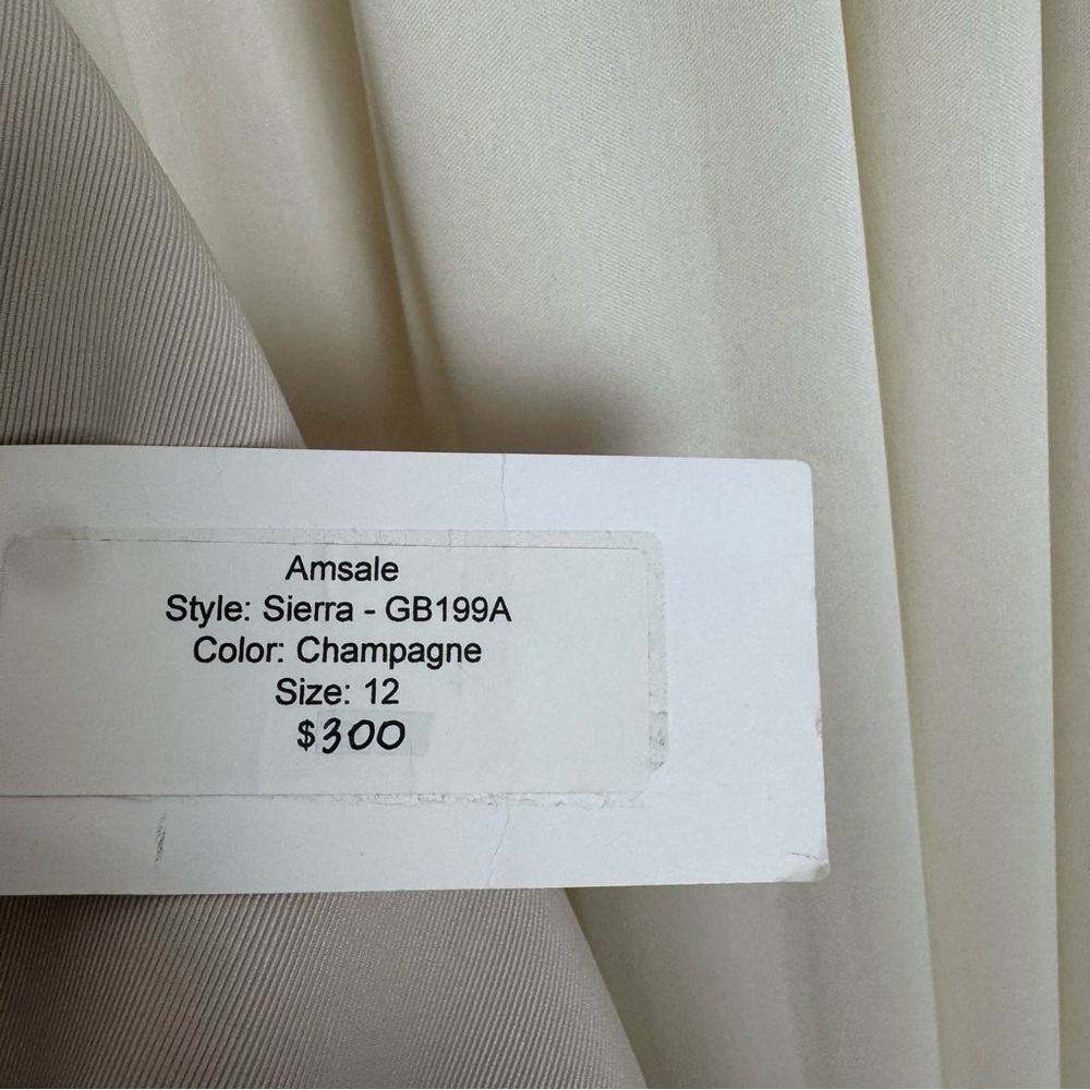 Amsale Sierra GB199 Champagne One-Shoulder Cream Gown Bridesmaid Dress Sz 12 NEW - Picture 14 of 16